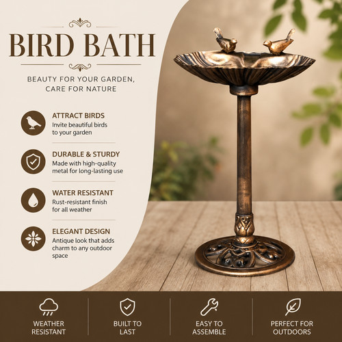 Bronze effect garden bird - bird, bath